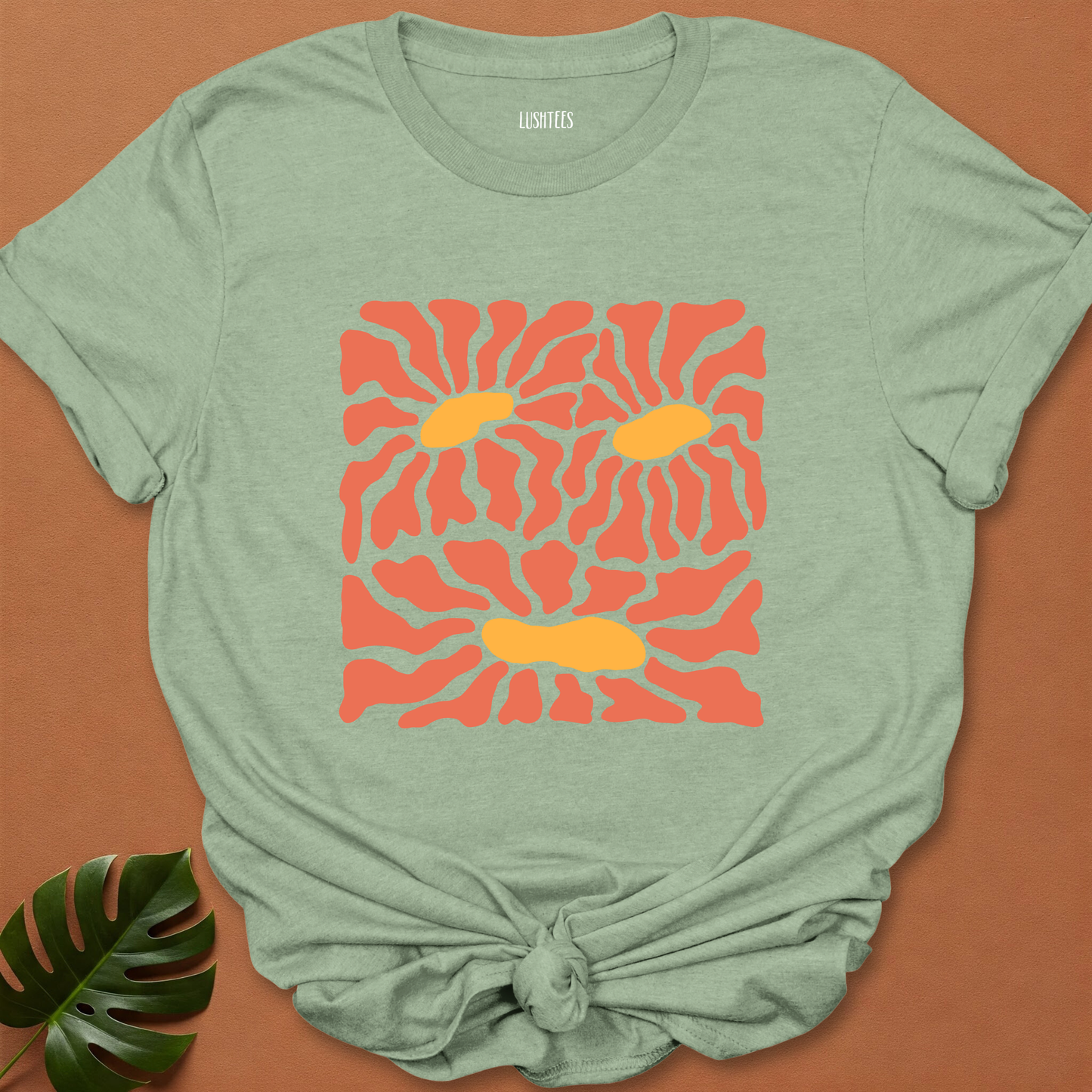 Burnt Coral Daisies – Abstract Sunrise Bloom Tee