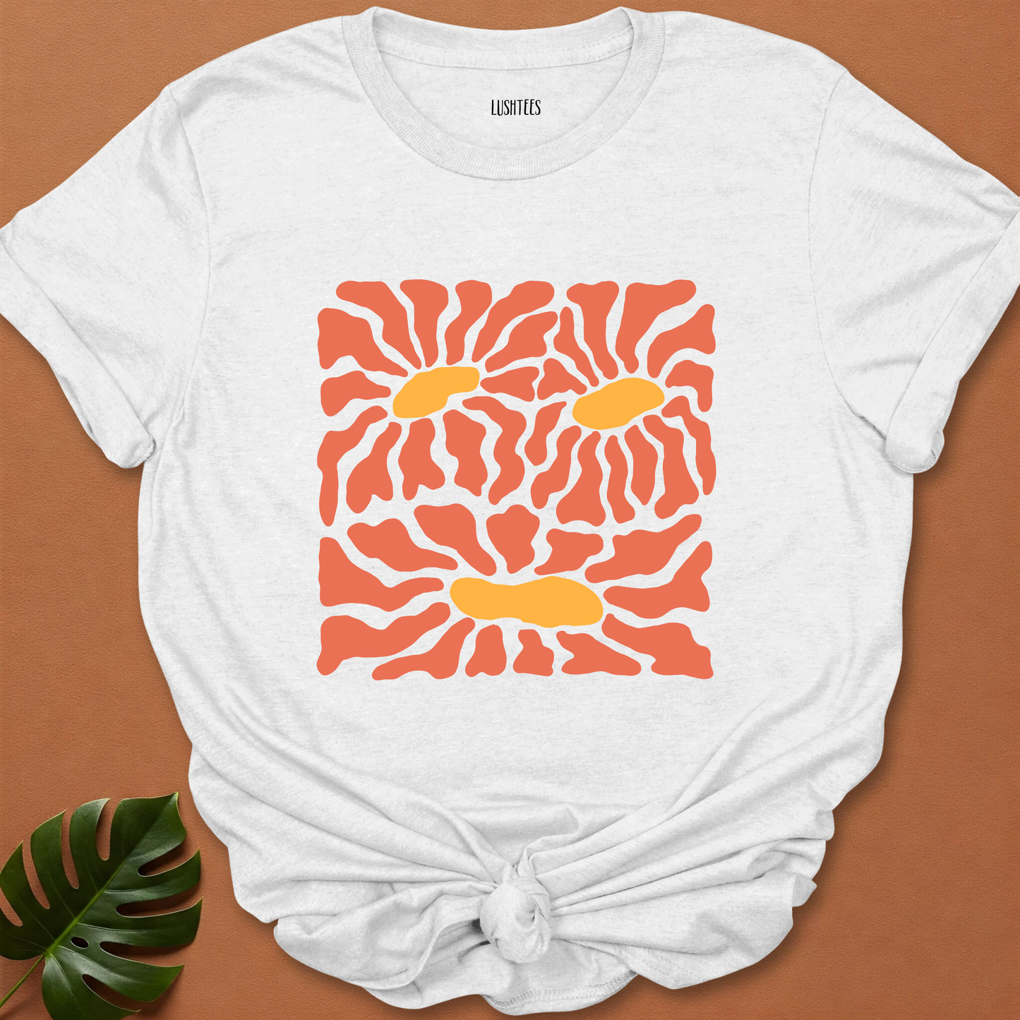 Burnt Coral Daisies – Abstract Sunrise Bloom Tee