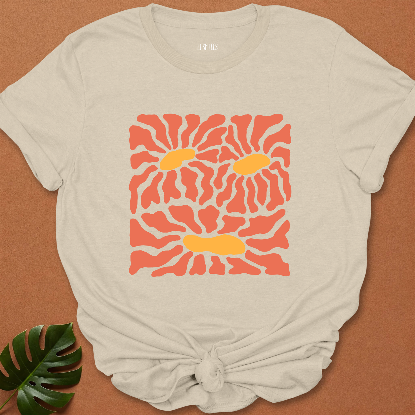 Burnt Coral Daisies – Abstract Sunrise Bloom Tee
