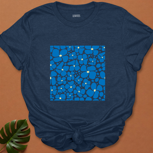 Indigo Petal Burst – Boho Blue Blossoms Tee