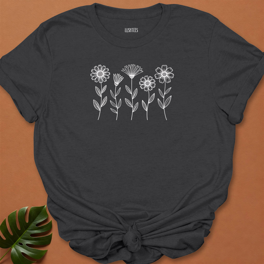 Minimalist Wildflower Outline T-Shirt