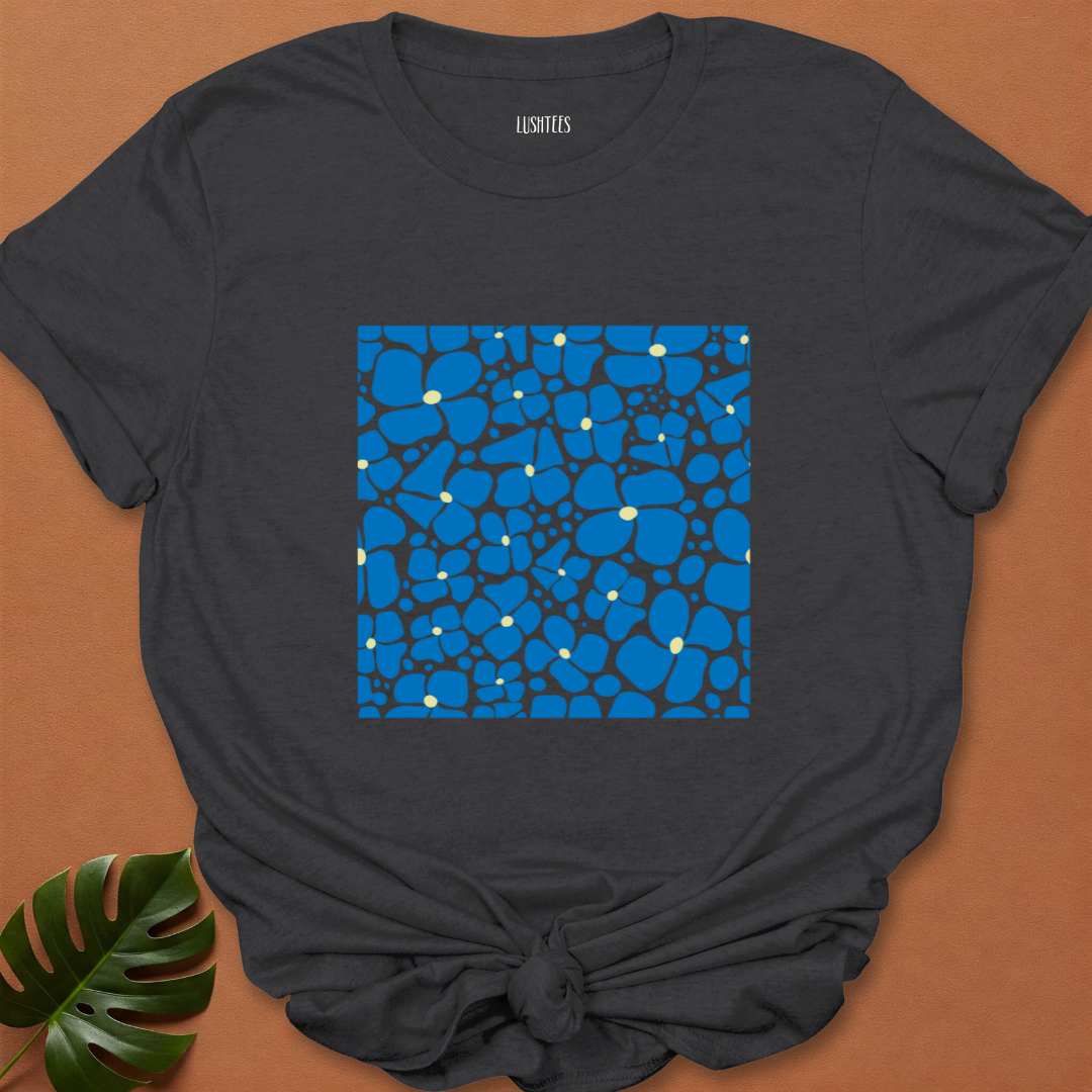Indigo Petal Burst – Boho Blue Blossoms Tee