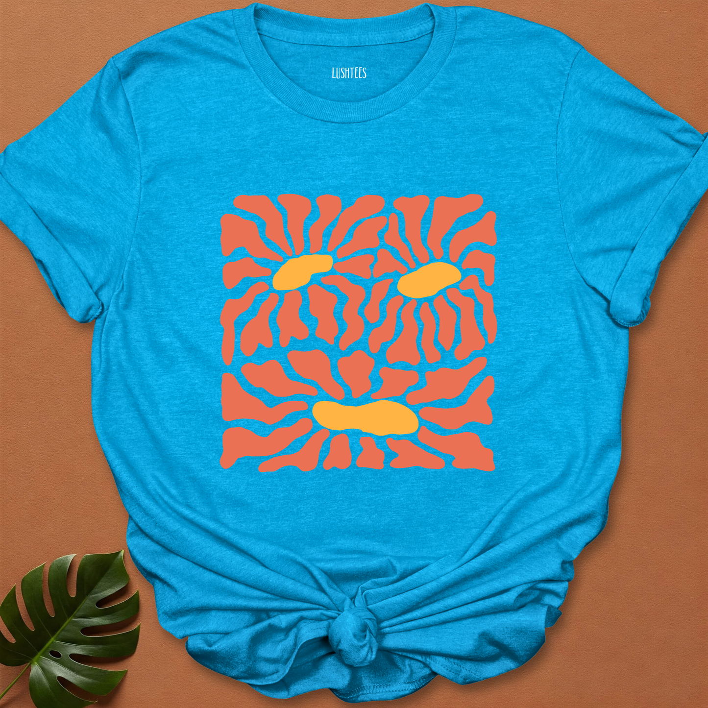 Burnt Coral Daisies – Abstract Sunrise Bloom Tee