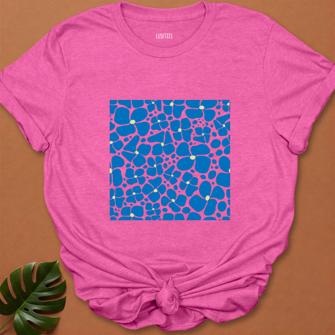 Indigo Petal Burst – Boho Blue Blossoms Tee