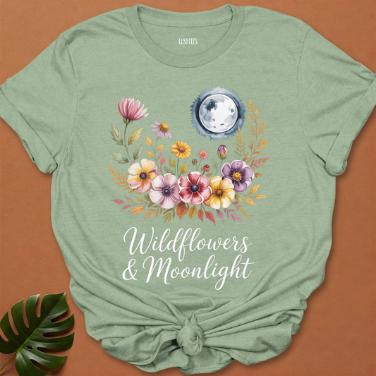 Wildflowers & Moonlight – Botanical Lunar Floral T-Shirt