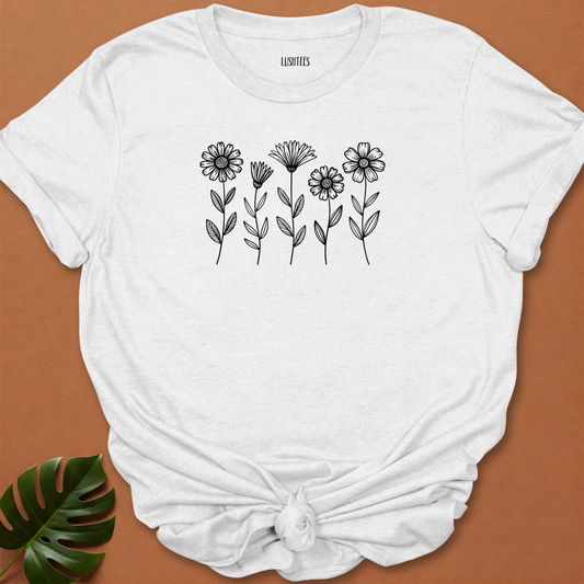 Minimalist Wildflower Outline T-Shirt