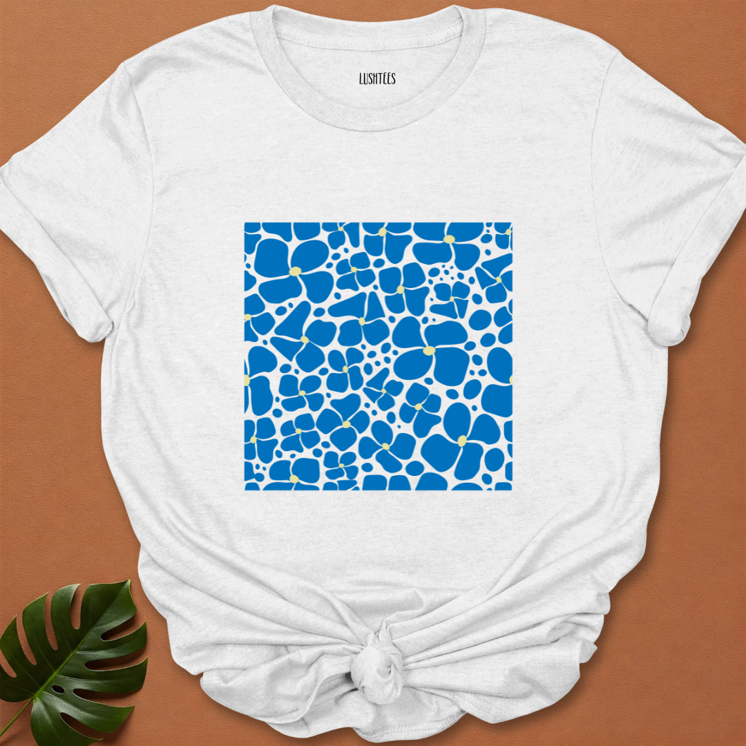 Indigo Petal Burst – Boho Blue Blossoms Tee