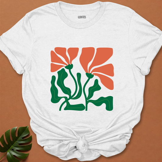 Sunset Bloom Rush – Tangerine Petal Flow Tee