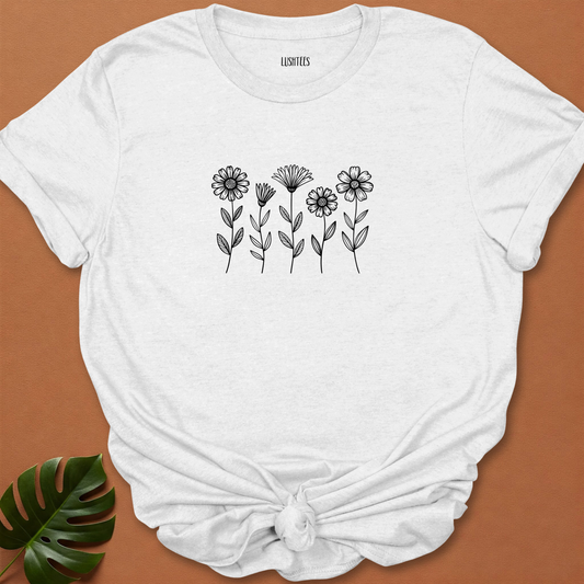 Minimalist Wildflower Outline T-Shirt