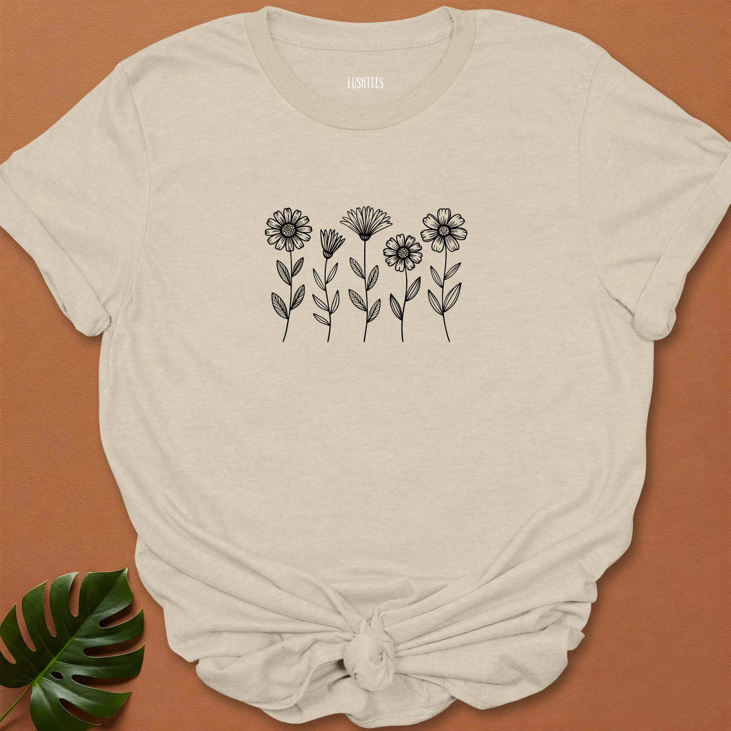 Minimalist Wildflower Outline T-Shirt