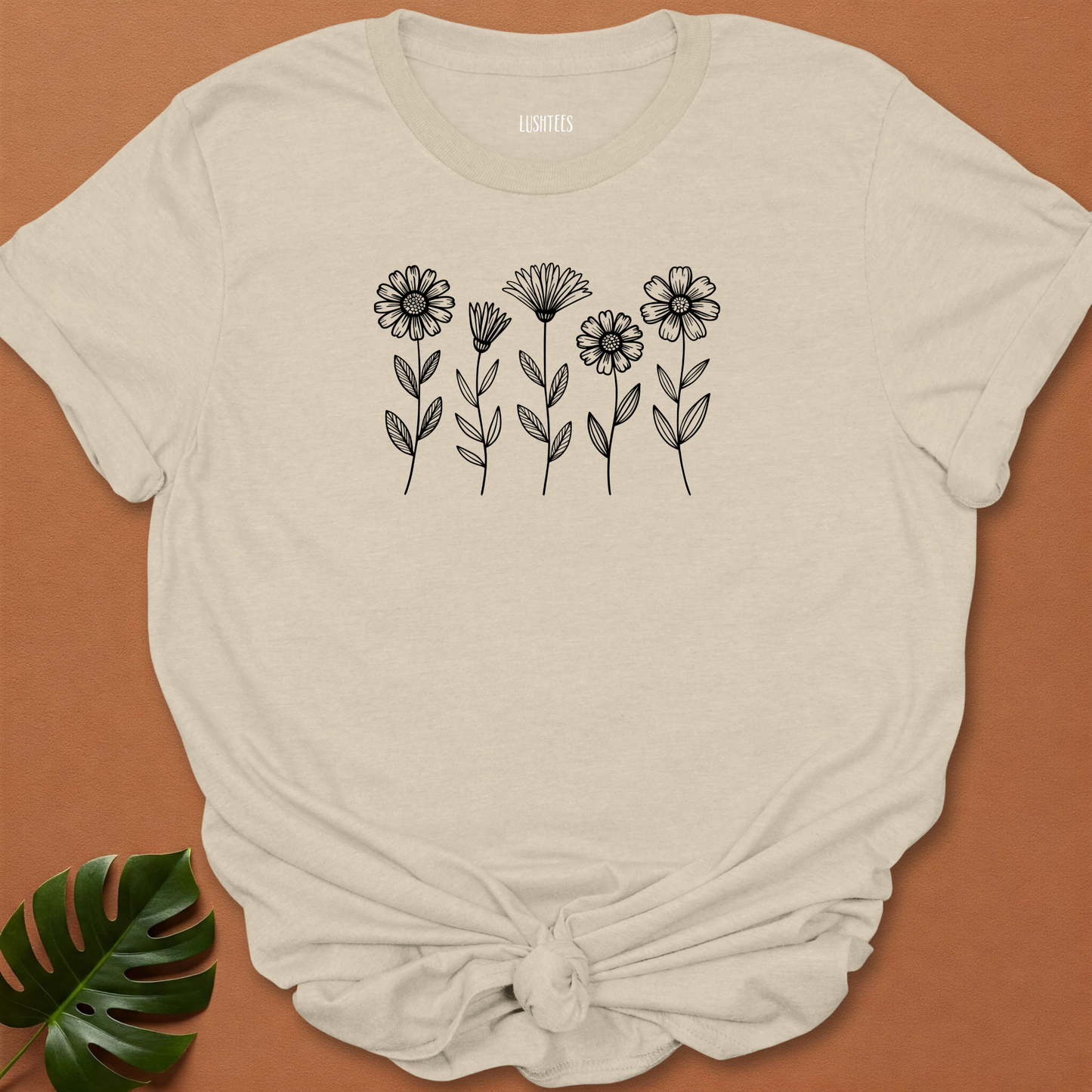 Minimalist Wildflower Outline T-Shirt