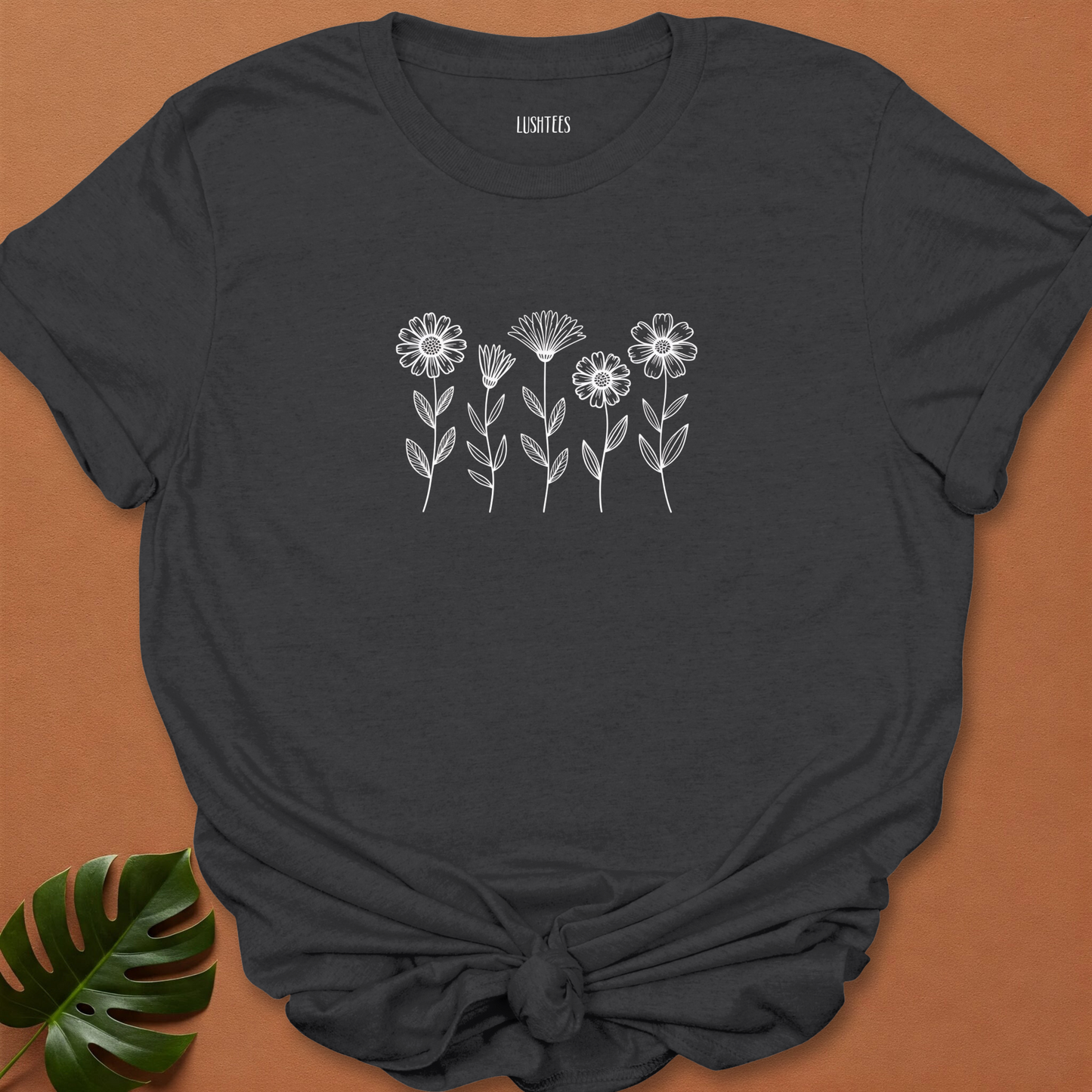 Minimalist Wildflower Outline T-Shirt