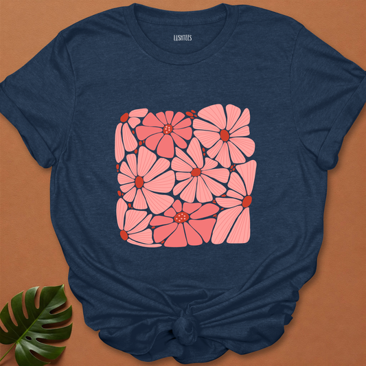 Rosy Petal Puzzle – Hand-Drawn Bloom Cluster Tee