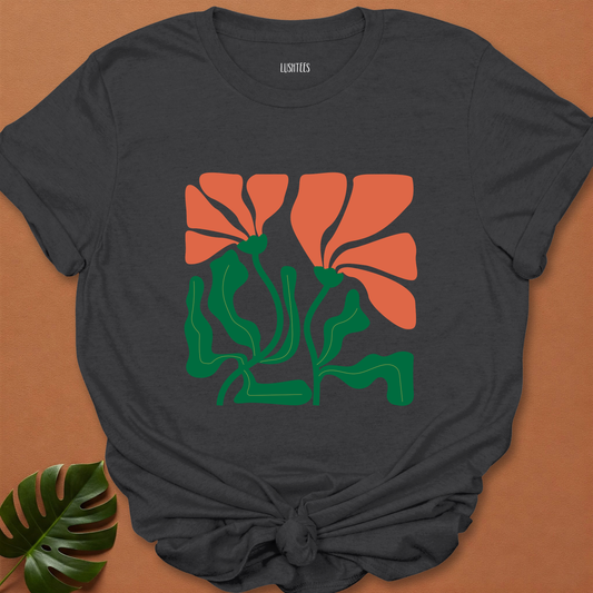 Sunset Bloom Rush – Tangerine Petal Flow Tee