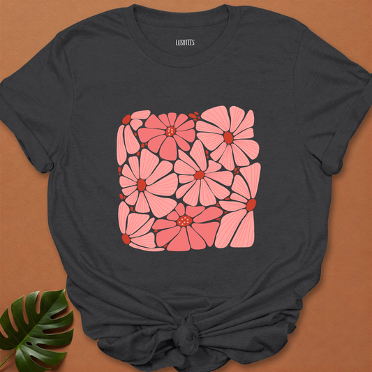 Rosy Petal Puzzle – Hand-Drawn Bloom Cluster Tee